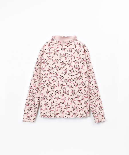 Ribbed knitted T-shirt with print
