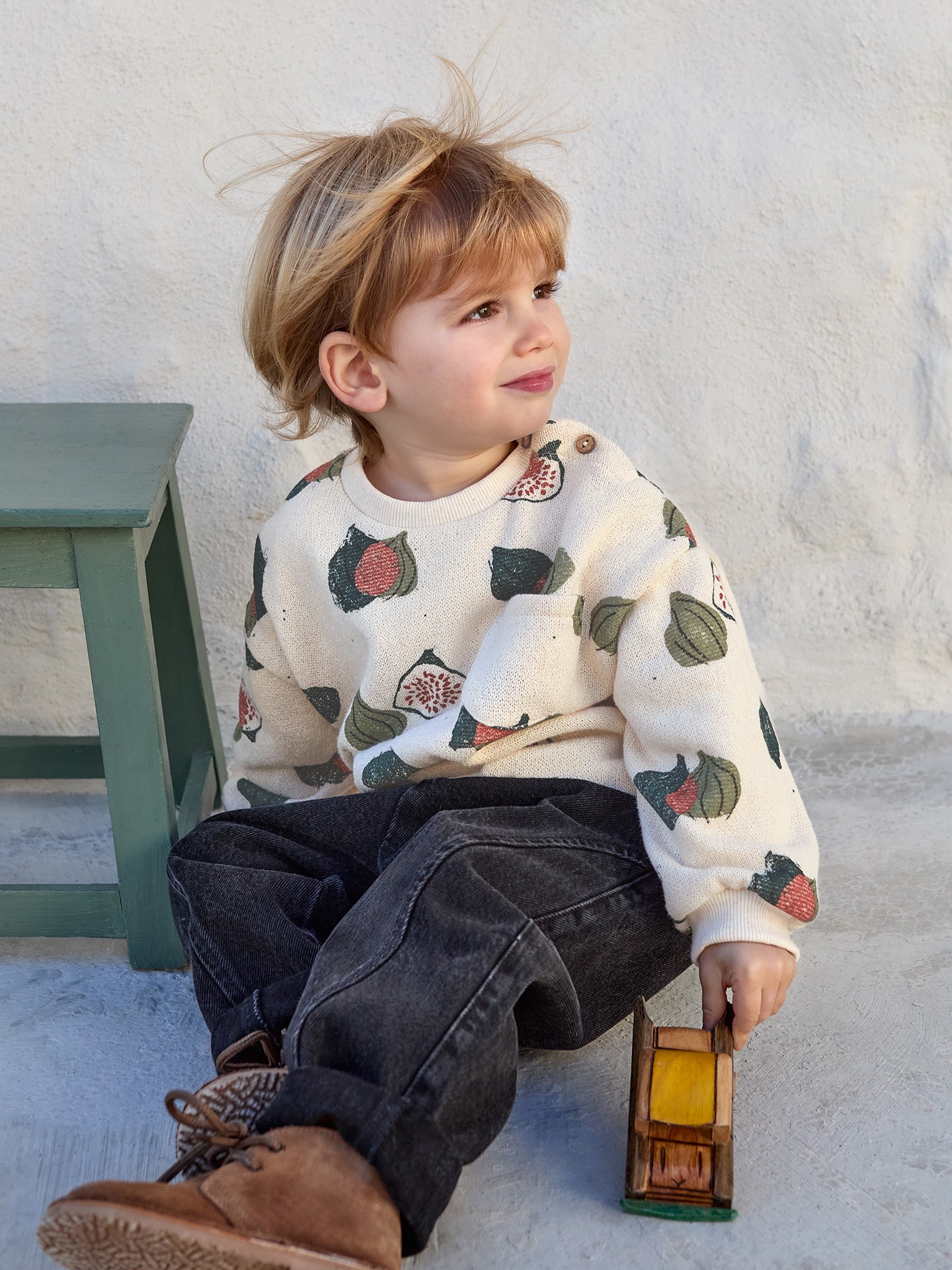 Knit sweater with fig pattern