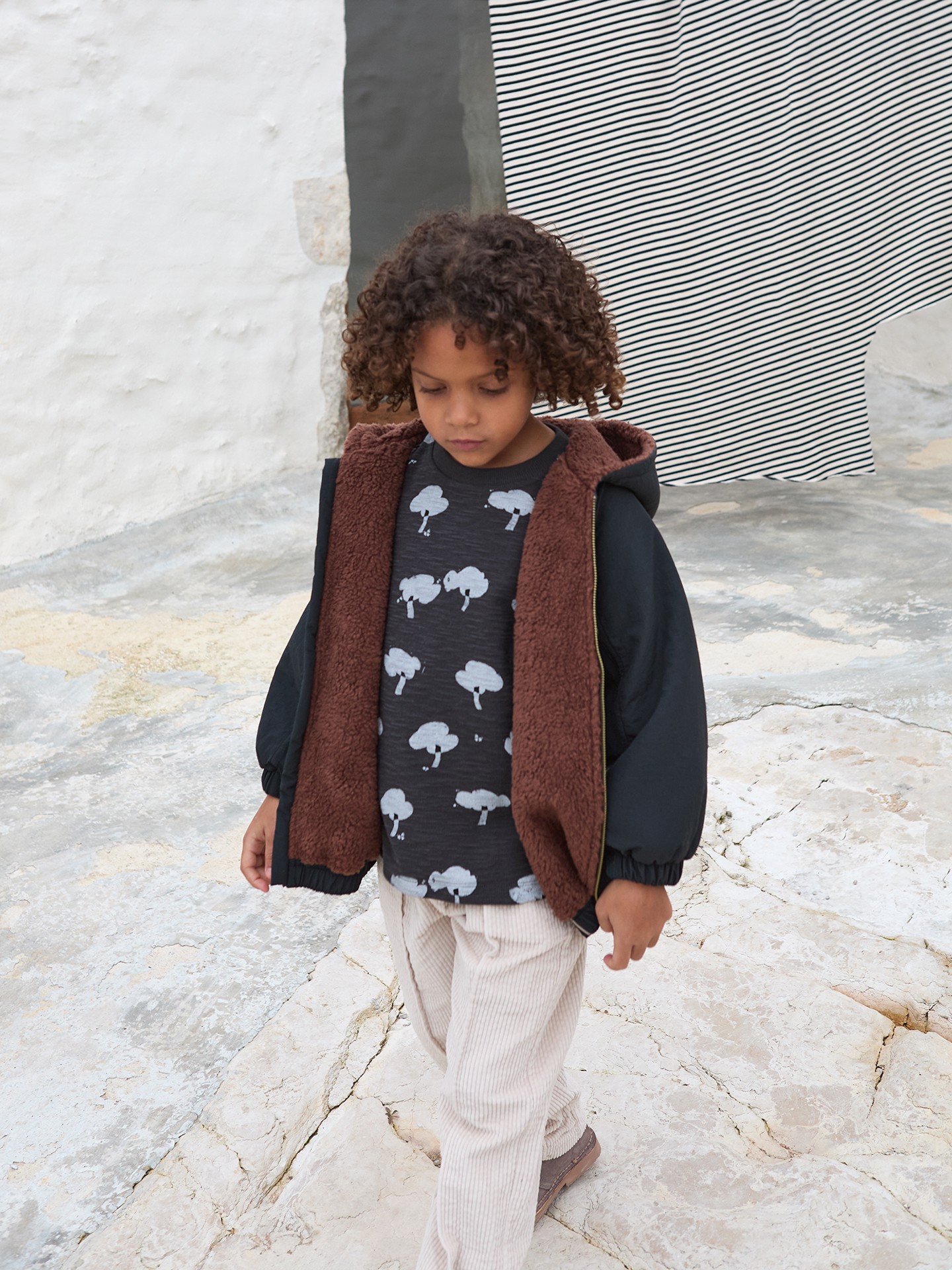 Coat with fur lining in organic cotton