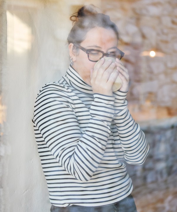 Striped pattern knit sweater