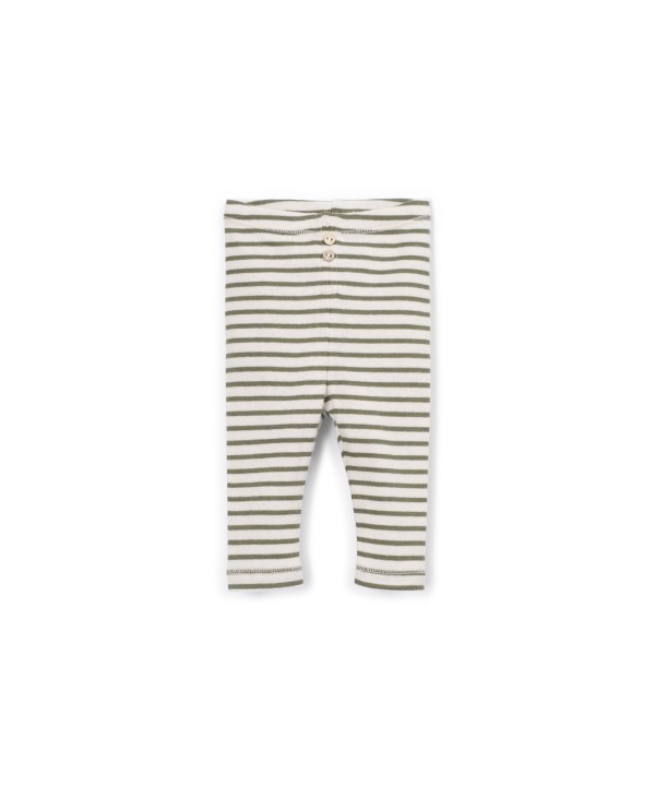 Leggings rayés avec boutons décoratifs en noix de coco